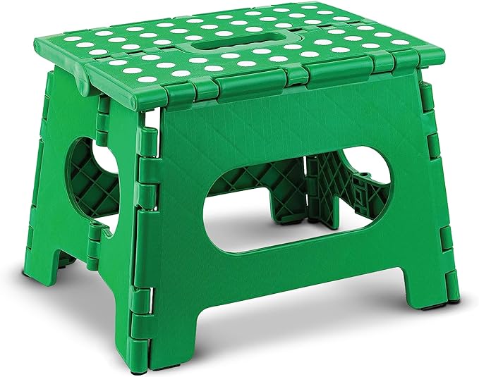 Folding Step Stool - The Lightweight Step Stool is Sturdy Enough to Support Adults and Safe Enough for Kids. Opens Easy with One Flip. Great for Kitchen, Bathroom, Bedroom, Kids or Adults. (Green)